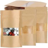 Kraftpapier Standing Food Bags, Reusable Ziplock Bags, Brown Paper Food Packaging Bag with Transparent Window, 10x15cm, Pack of 100