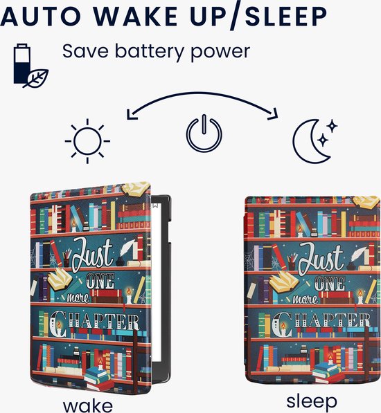 kwmobile e-reader hoesje geschikt voor Pocketbook InkPad 4 / Color 3 / Color 2 / Vivlio InkPad 4 / InkPad Color 3 hoes - E reader flip case met magnetische sluiting - Ereader cover - bibliotheek design in meerkleurig van kwmobile — afbeelding 2