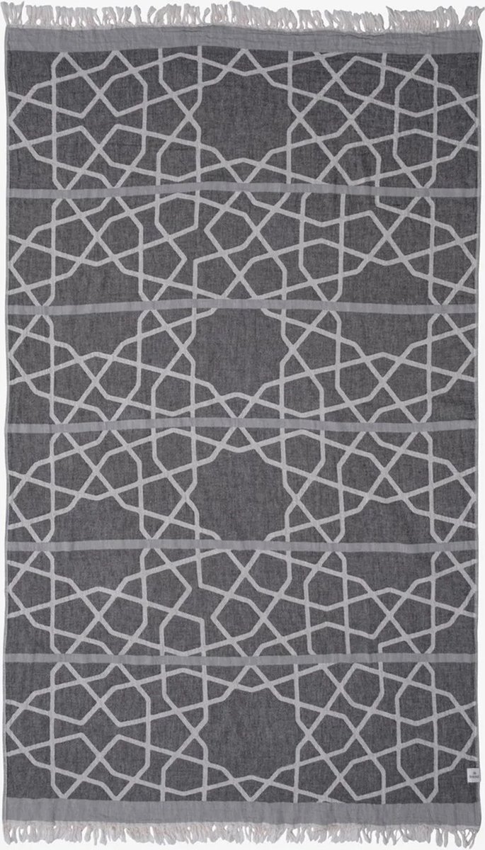 Barine 100% Zacht Katoen Hamamdoek - Ultraabsorberend - Sneldrogend - Lichtgewicht - Strandlaken - 90x160cm - Grijs/Zwart - Marrakech