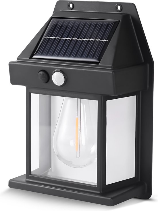 RS Goods Tuinverlichting Op Zonne Energie - Solar Tuinverlichting - Buitenlamp - Tuinlantaarn - Met Bewegingssensor - 3 Lichtstanden - Draadloos - 18x13x8cm - Zwart