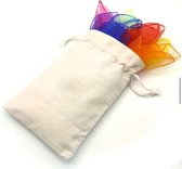 zijde gekleurde sjaaltjes in katoenen tasje 7 stuks - dansjaaltjes - montessori - jongleersjaal - sensorische sjaal -