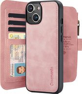 CaseMania Bookcase hoesje geschikt voor iPhone 11/XR - Effen Roze - Kunstleer - Portemonnee met 14 Vakjes voor Pasjes en Ritsvak