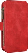 CaseMania Bookcase hoesje geschikt voor iPhone 11/XR - Effen Rood - Kunstleer - Portemonnee met 14 Vakjes voor Pasjes en Ritsvak