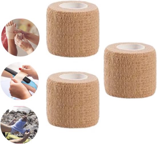 Foto: Zelfklevend verband beige 3 stuks elastisch bandagetape sporttape verband voor pols elleboog enkel en nog veel meer anti blaar anti slip