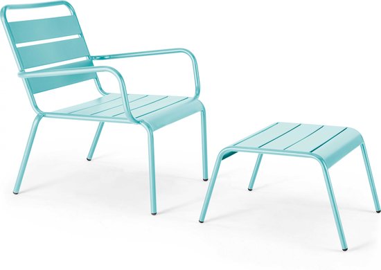 Oviala - Fauteuil relax et repose-pieds en métal turquoise - Palavas