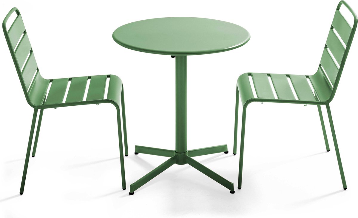 Oviala - Set van een ronde tuin tafel en 2 groene cactus stoelen - Palavas