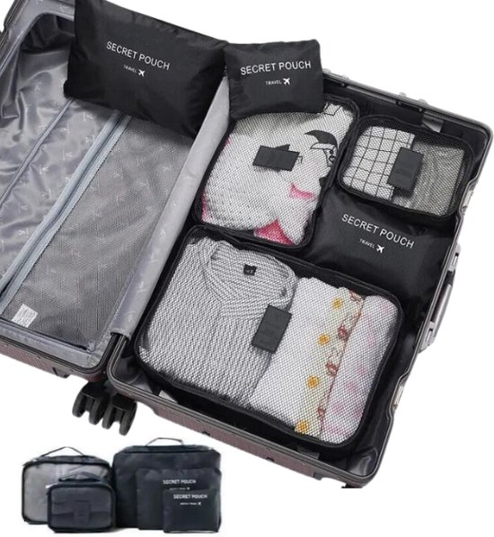 Packing Cubes Backpack - Zwart - 6 Delig set - Kleding organizer voor koffers, tassen en backpack - Bagage Organizers Kleding - Cadeau Vrouw Man -