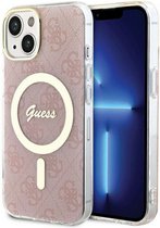 Guess 4G Back Case (MagSafe Compatible) - Geschikt voor Apple iPhone 15 (6.1") - Roze