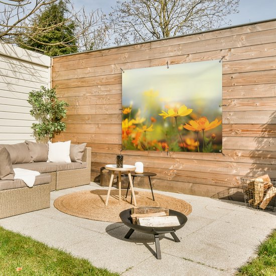 Affiche de jardin Fleurs - Paysage - Jaune - 130x90 cm - Décoration murale extérieure - Affiche de jardin - Toile de jardin - Affiche de clôture - Peinture de jardin