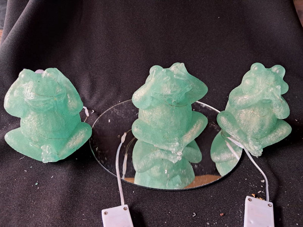 starwolf, setje van 3 kikkers, horen zien en zwijgen, met ledverlichting, geschenk, decoratie