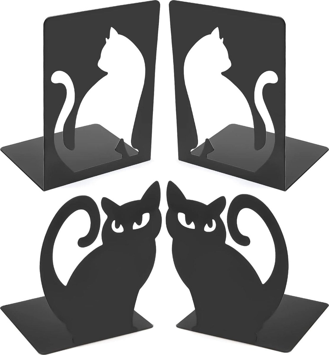 Boekensteunen metaal kat antislip boekenstandaard zwart - voor boeken dvd's - huis en school book ends