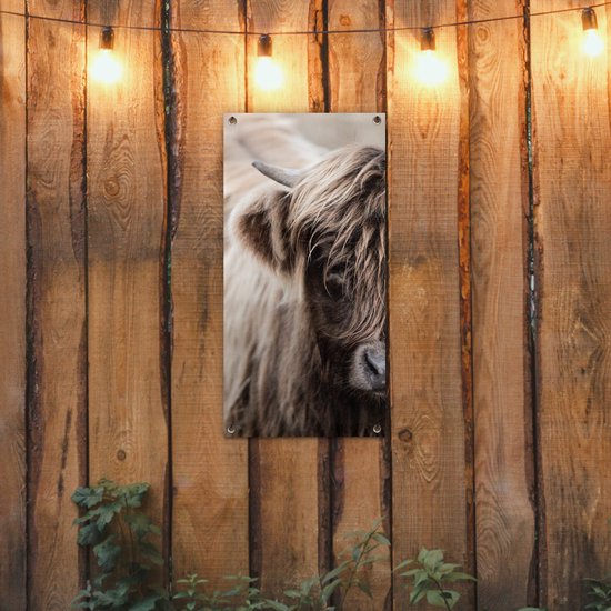 Poster de jardin Highlander écossais - Vache - Fourrure - 40x80 cm - Décoration murale Outdoor - Poster de jardin - Toile de jardin - Poster de clôture - Tableau de jardin