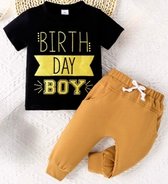 2-delige Birthday Boy 1e verjaardags set met bruine broek en zwart t-shirt - maat 80 - verjaardag - 1 - 1e verjaardag