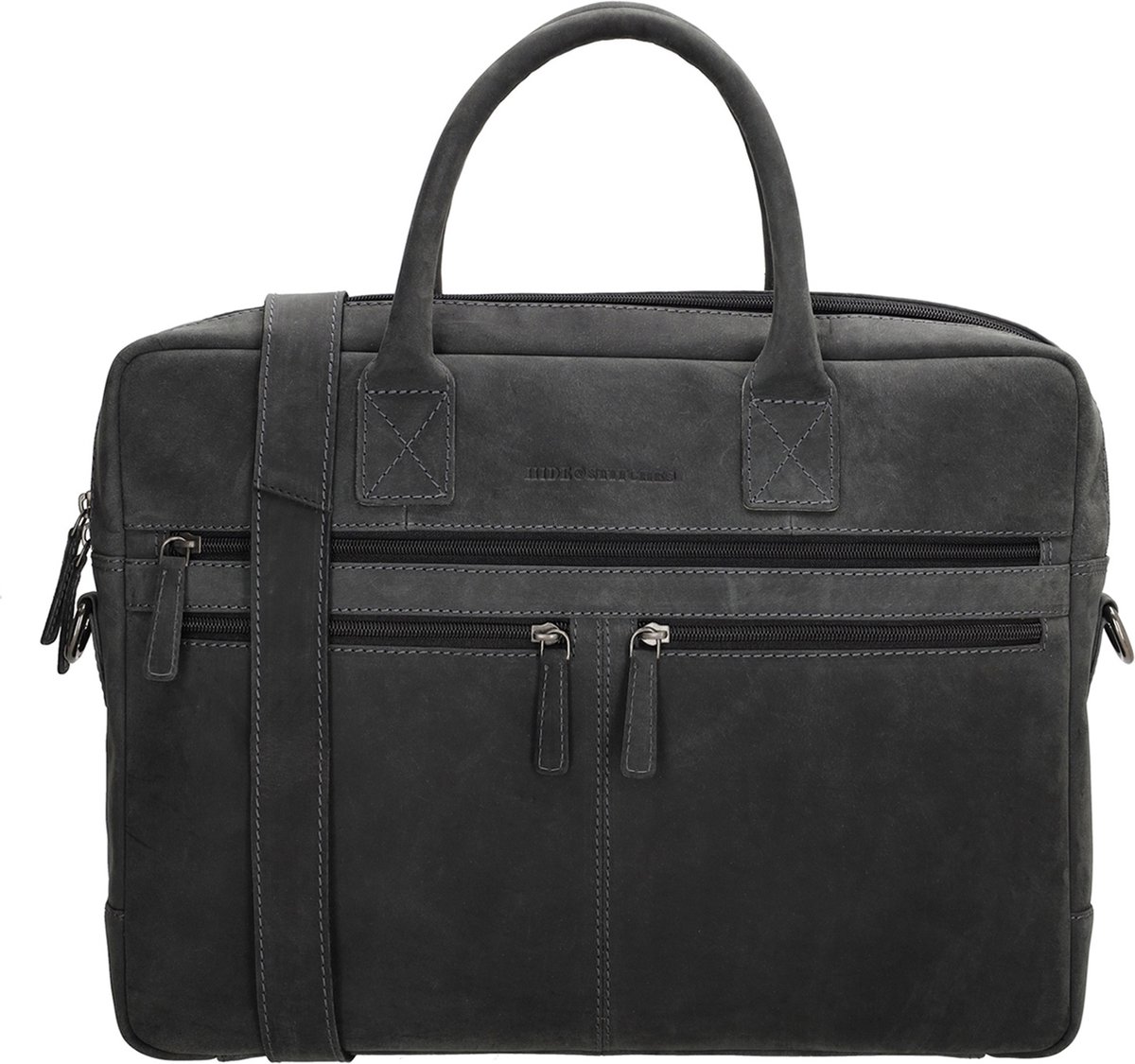 Hide & Stitches Idaho Laptoptas 15,6 inch (34.5x19.4 cm) - 100% Leer - Zwart