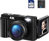 Vlog Camera voor Beginners - 4K video met utomatische cherpstelling - 48MP Fotocamera - 16x Digitale Zoom - 32GB Kaart
