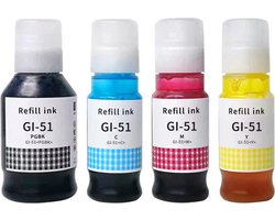 Inktkenners Navulflessen Geschikt voor Canon GI-51 - Multipack van 4 stuks Geschikt voor Canon GI-51 Pixma G1520 G1560 G2520 G2560 G3520 G3560