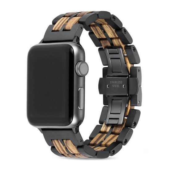 Apple Watch-bandje - Zebrahout en zwart staal 38-41 mm