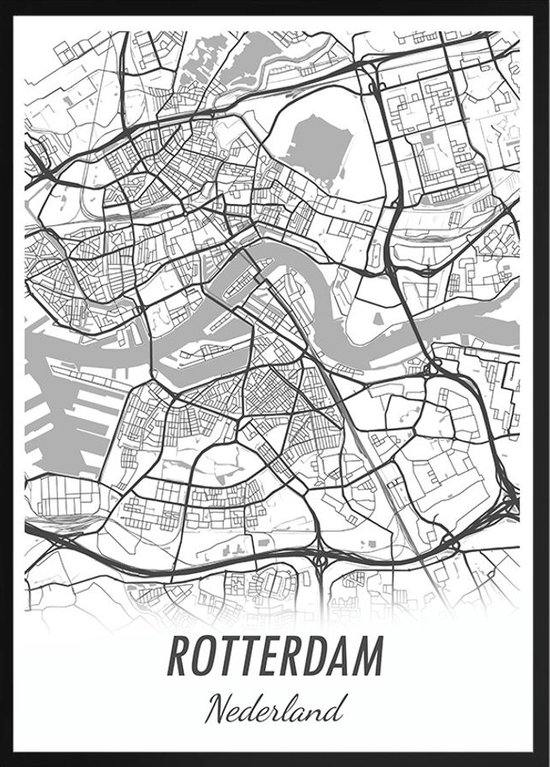 Breng de Dynamiek van de Havenstad naar Je Muur met Onze Rotterdam Plattegrond Poster! Voor de echte Rotterdam liefhebber 50x70cm met zwarte lijst