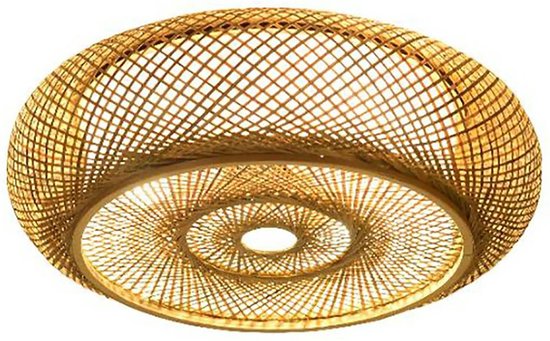 Netonic Rieten Plafondlamp - Bamboe Rotan Vintage Lamp - E27 - Decoratieve Kunst Kroonluchter - Handgeweven - 40 cm - Bamboe Lamp