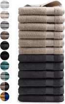 DoubleDry Handdoeken 50 x 100 - set van 12 - Hotel kwaliteit 500 g/m2 - 6x BeigeTaupe & 6x Antraciet