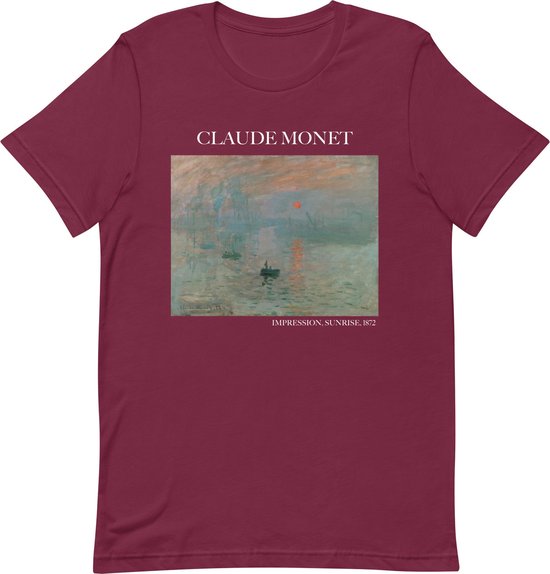 Claude Monet 'Impressie, Zonsopgang' ("Impression, Sunrise") Beroemd Schilderij T-Shirt | Unisex Klassiek Kunst T-shirt | Maroon | XL