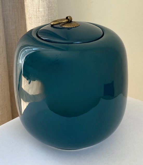 Lelieblad urn - Blauw/Groen- 1L - hoogwaardig keramiek - SANA - moderne urn - crematie urn - as urn - huisdieren urn - urn hond - urn kat - menselijk as - familie urn - urn voor as volwassen - urne - urne hond - urnen - urne kat