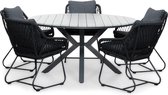 LUX outdoor living Cervo Grey/Portofino zwart dining tuinset 6-delig | polywood + touw | 144cm | 5 personen