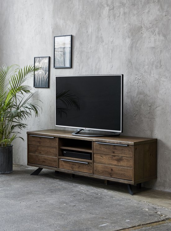 Tv-meubel Eikenhout Donkerbruin - 170cm - 3-Deurs - Kast Arno - Giga Living