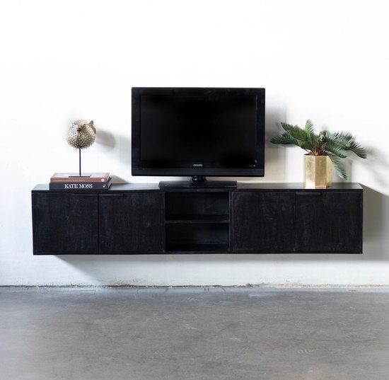 Zwevend Tv-meubel Zen Zwart 200cm 5-deurs - Giga Meubel