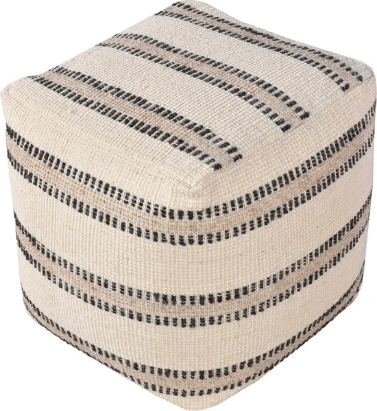 Poef Ivoor/Charcoal - Stof & Textiel - 40x40x40cm - Poef Bally - House Nordic