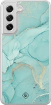 Casimoda® hoesje - Geschikt voor Samsung Galaxy S21 FE - Marmer mint groen - 2-in-1 case - Schokbestendig - Marble design - Verhoogde randen - Mint, Transparant