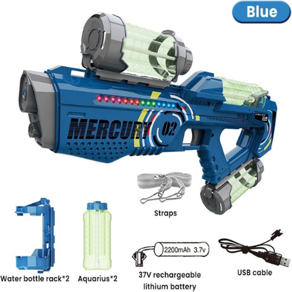 Waterpistool - Elektrisch Waterpistool - Water Gun - Blauw - Met Water Fles - Met Opzetstuk - Met Oplader - Met Batterij - Accessoires
