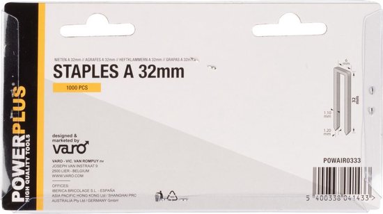 Verpakking met 1000 Powerplus nieten type A 32mm.