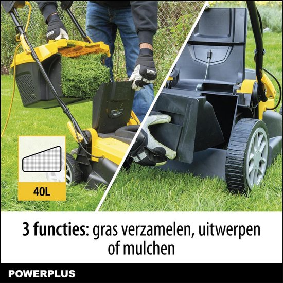 Powerplus POWXG6281 Elektrische grasmaaier - Grasmachine voor middelgrote en grote tuin - 2000W - Maaibreedte 420mm - Verstelbare maaihoogte - Mulching functie - Incl. 40L opvangbak van Powerplus — afbeelding 4
