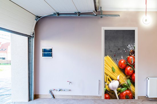 Sticker de porte Pâtes - Herbes - Tomate - Épices - Rustique - 80x205 cm - Poster de porte