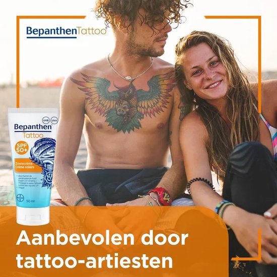 ​Bepanthen Tattoo Zonnecrème SPF 50+ | 50 ml | Beschermt en Hydrateert Getatoeëerde Huid | Behoudt Kleurintensiteit | Waterafstotend en Snel Intrekkend​