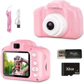 Compactcamera met 32GB geheugenkaart - Kindercamera - Digitale camera voor kinderen - Videocamera kinderen - met oplader - roze