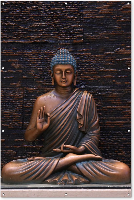Muurdecoratie Boeddha - Buddha beeld - Bruin - Spiritueel - Meditatie - 120x180 cm - Tuinposter - Tuindoek - Buitenposter