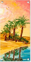 Tuinposter Schilderij - Olieverf - Palmboom - Natuur - Water - 30x60 cm - Tuindoek - Buitenposter