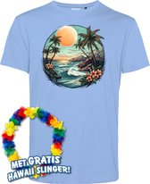 T-shirt Hawaiian Beach | Toppers in Concert 2024 | Club Tropicana | Hawaii Shirt | Ibiza Kleding | Lichtblauw | maat L