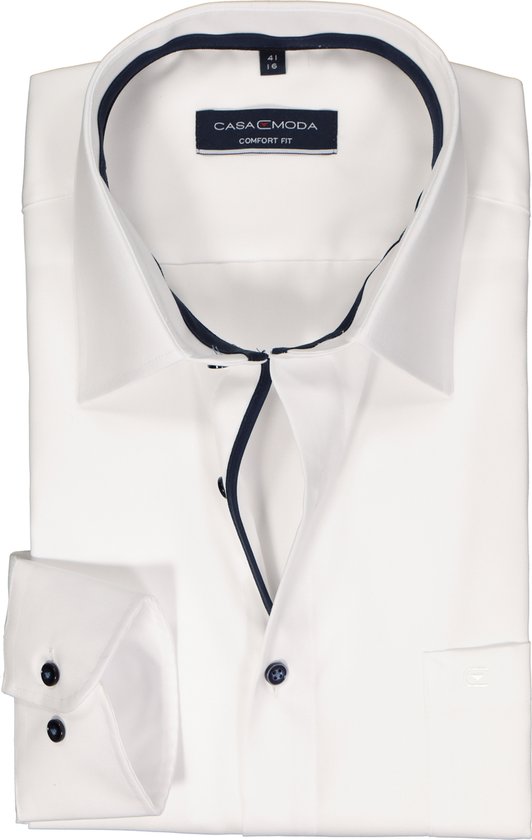 CASA MODA comfort fit overhemd - structuur - wit - Strijkvriendelijk - Boordmaat: 41