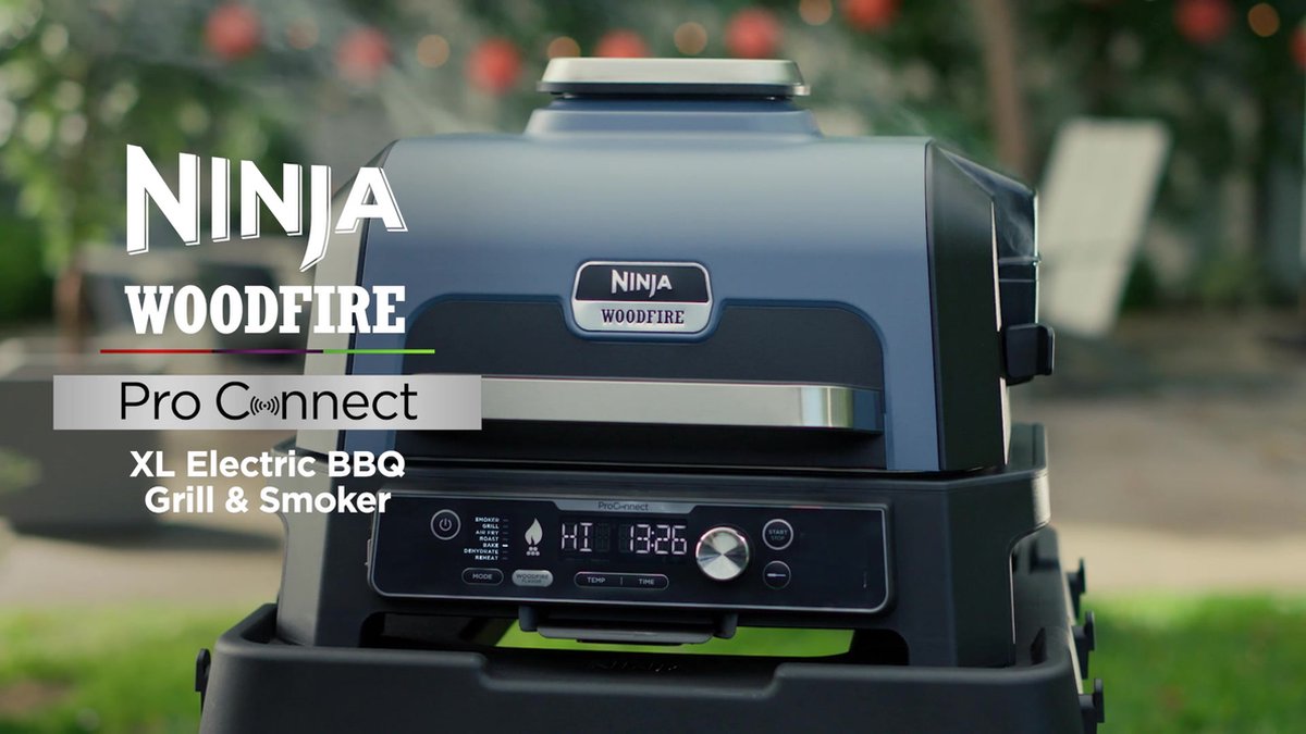 Ninja Woodfire Pro Connect XL - BBQ Électrique Grill & Fumoir Connecté | Contrôle App, Sonde, 7-en-1 | + Support Réglable