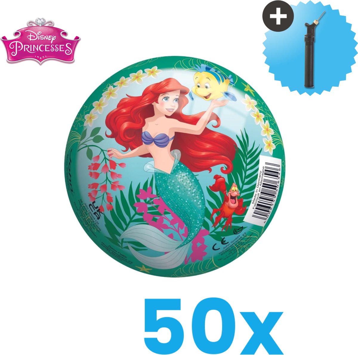 John Toys Disney Princess Lichtgewicht Speelgoed Bal Kinderbal 23 cm Volumebundel 50 stuks Inclusief Balpomp