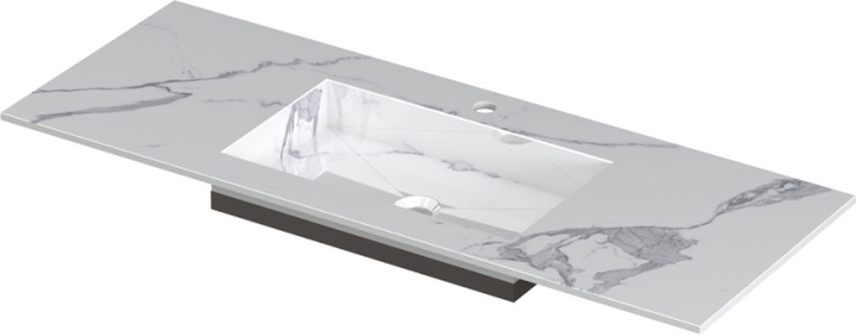 INK Post wastafel in keramische slab met envelop bodem wasbak midden met 1 kraangat, 120x45x1cm, statuario glans