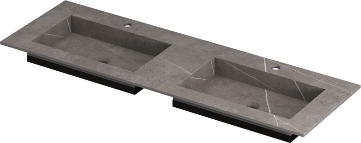 INK Post wastafel in keramische slab met envelop bodem dubbele wasbak met 2 kraangaten 140x45x1cm, armani grey mat