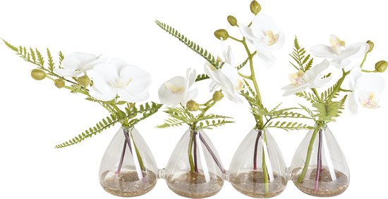 Samenstelling van 4 kunstmatige witte en groene orchideeën L42