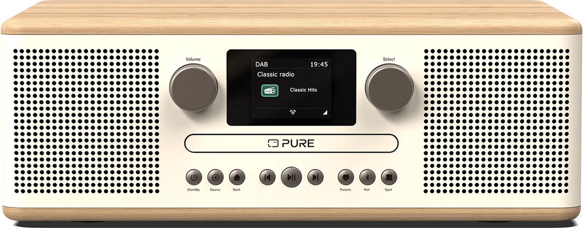 Pure Classic C-D6 - De charmante CD-speler en digitale radio in katoenwit/eiken