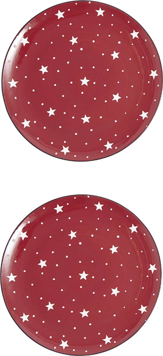 Set van 2 rode en witte keramische borden D21