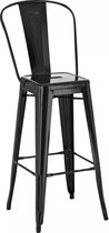 In And OutdoorMatch Barkruk Ralph - Met rugleuning - Set van 1 - Ergonomisch - Barstoelen voor keuken of kantine - Zwart - Metaal - Zithoogte 77cm