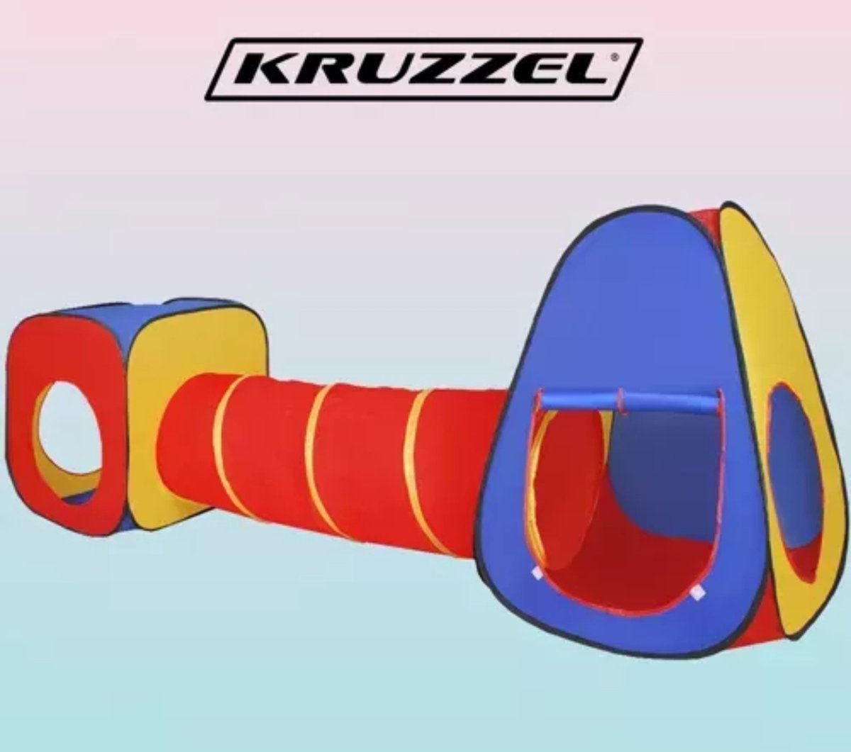 KRUZZEL Kinderspeeltent 3-in-1 tipi met tunnel en huisspeelhuis voor baby's, pop-up speeltent voor binnen en buiten, draagtas inclusief